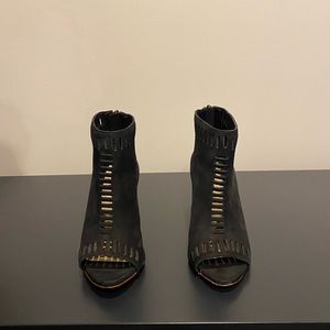 Loeffler Randall black suede peep toe booties